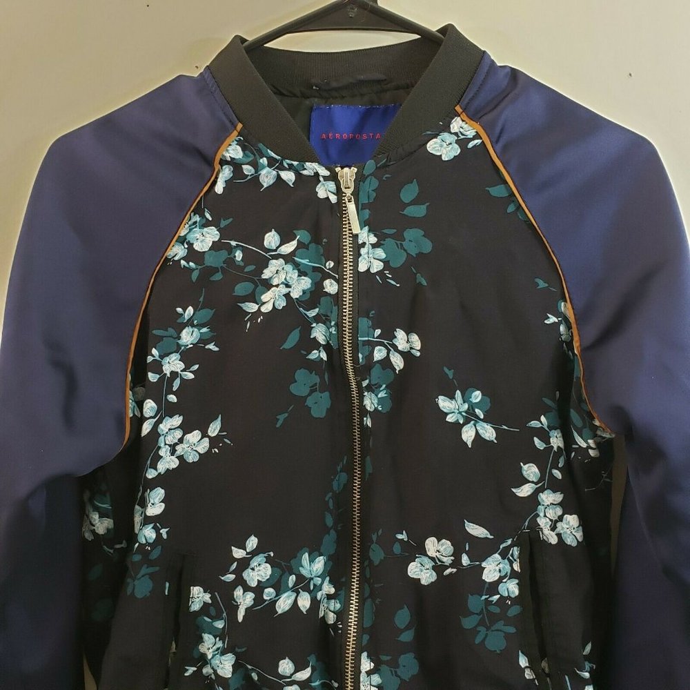 Aeropostale Kids Jacket Small Blue Green Floral - Picture 2 of 7